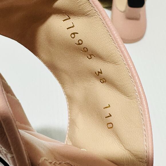 Gucci Marmont Double G 38/ US 8 Thong Pink Chevron Kitten Heel Sandals NIB - Picture 10 of 14